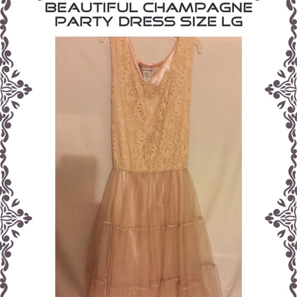 Champagne colored lace and tool party dress