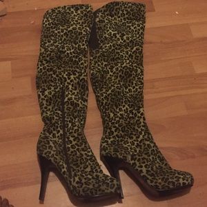Knee high leopard print boots