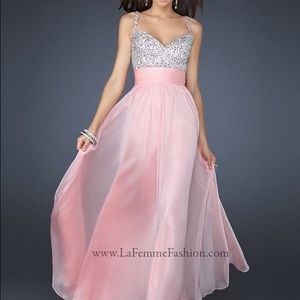 La Femme Pink Rhinestone Homecoming/Prom Dress