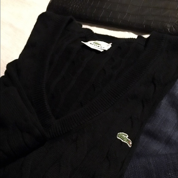 Black Lacoste cable knit sweater