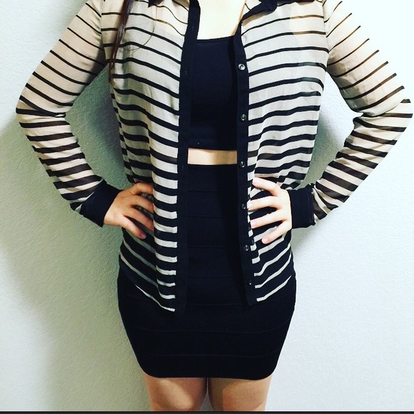 Black and Tan blouse, black skirt