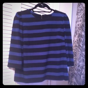 Blue and black striped bracelet sleeve blouse