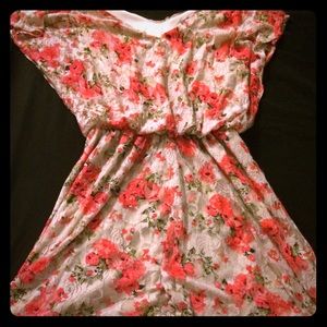 Low-Shoulder Floral Print Chiffon Sun Dress XL