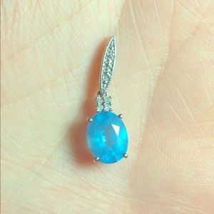 Blue topaz,diamonds,10k white gold pendant