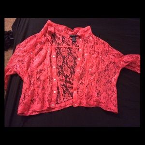 Polyester pinkish-orange lace dress jacket