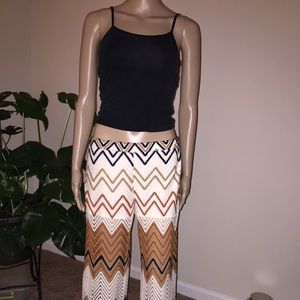 Knit wide leg peek a boo pants