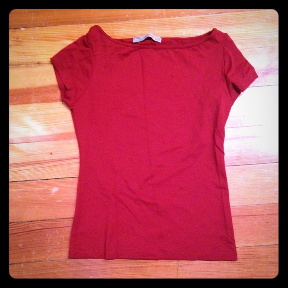 Red boat neck Zara basic top