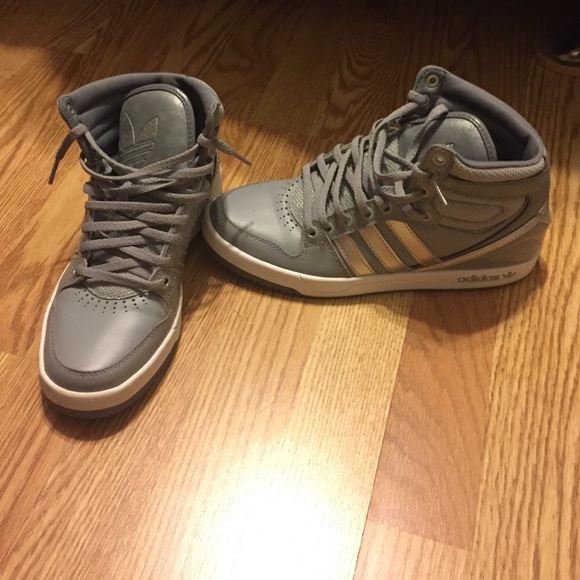 Gray adidas high top sneakers