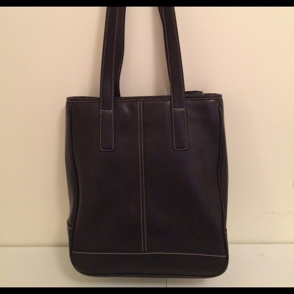 Authentic dark brown leather COACH tote handbag