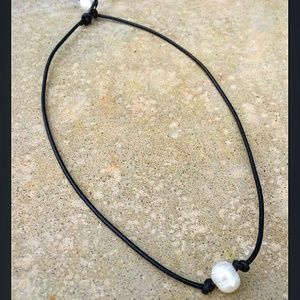 Black Leather & Freshwater Pearl Choker