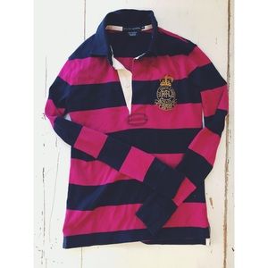 Blue and Pink Ralph Lauren Rugby Long-sleeve Polo