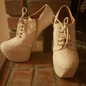 Winter white lace ankle boots