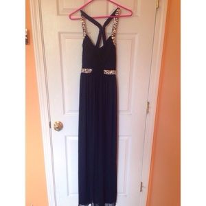 Navy Blue Floor Length Prom Dress