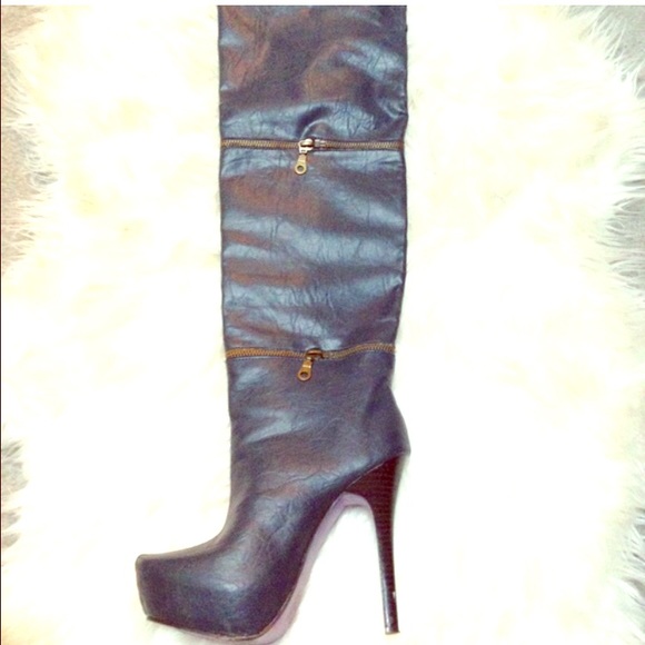 3 n 1 Zipper Detail Over the Knee Boots - Picture 1 of 4