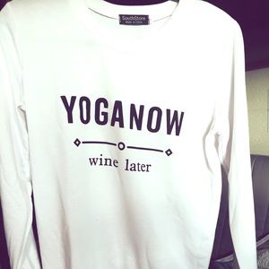 YOGA NOW, WINE LATER white light-weight crew neck