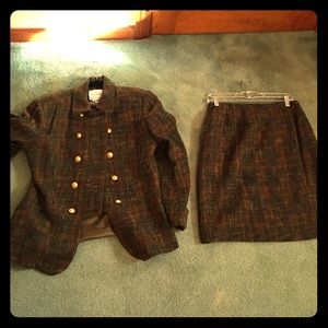 Suit jacket and skirt.