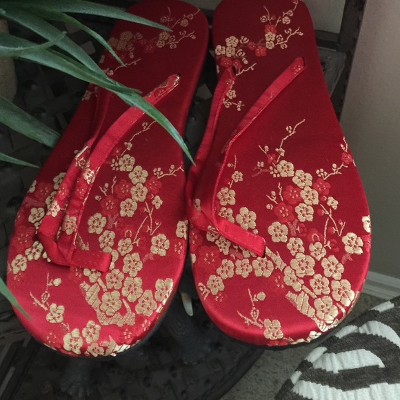 New Red & Gold Fabric Flip Flops