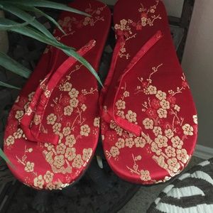 New Red & Gold Fabric Flip Flops