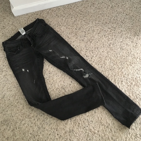 Gray distressed 23 true religion jeans