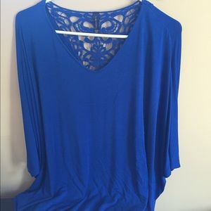 Lane Bryant blue crochet v neck top 22/24