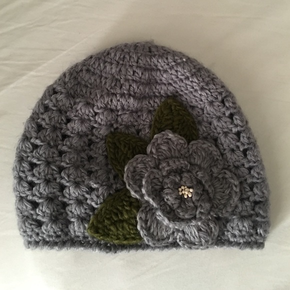 Grey Flower Knit Beanie
