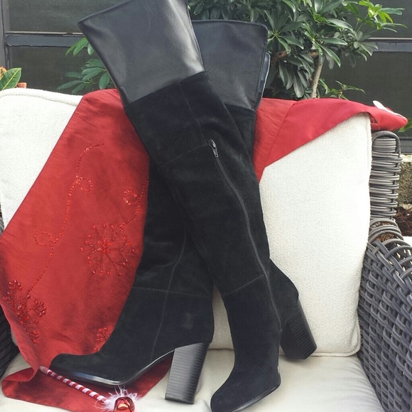 Thigh high genuine black suede leather size 7 1/2