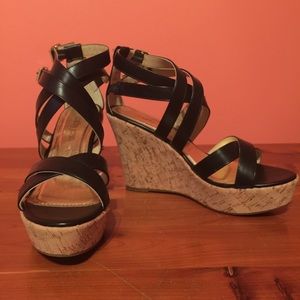 Cathy Jean black strap wedges