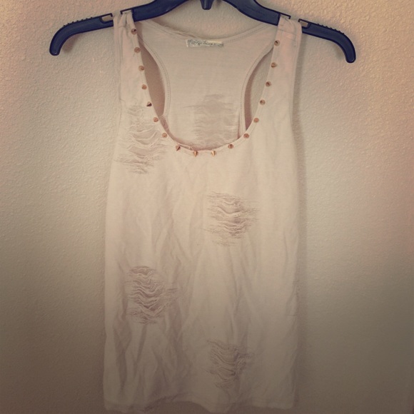 Cream Gold Studded Distressed Tank