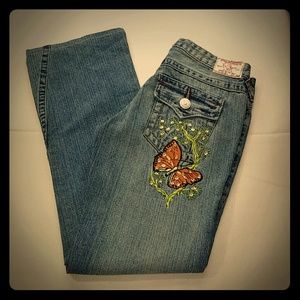 True Religion Distressed Embroidered Flared Jeans