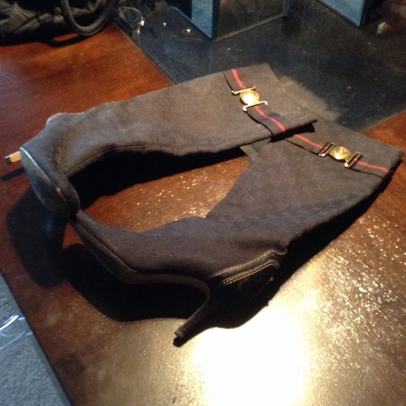 Gucci black canvas Gussima print boots sz 37 - Picture 1 of 3