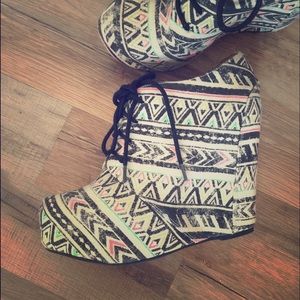 Aztec canvas wedge heels