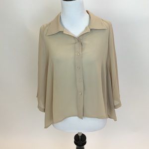 Sheer Button Down shirt with dolman sleeves.