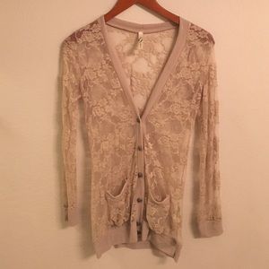 Nude long sleeve lace cardigan