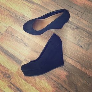 Black suede wedge heels