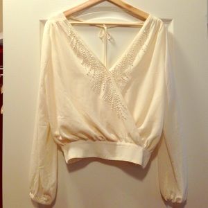 Cream embellished crop top
