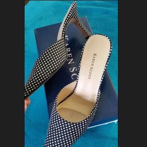 Black and white polka dot heels