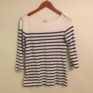 Navy blue/white striped, quarter sleeve shirt