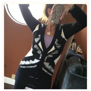 Atmosphere Sweater Black White Thigh length M