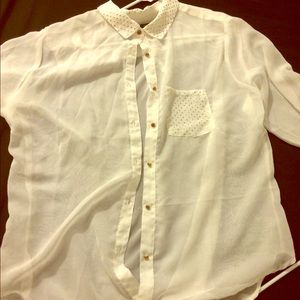 See-through chiffon blouse with gold decor