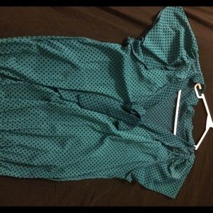 Teal polka dot blouse with front bow