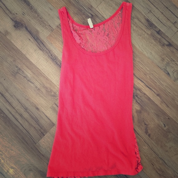 Coral colored tank w/ lace back