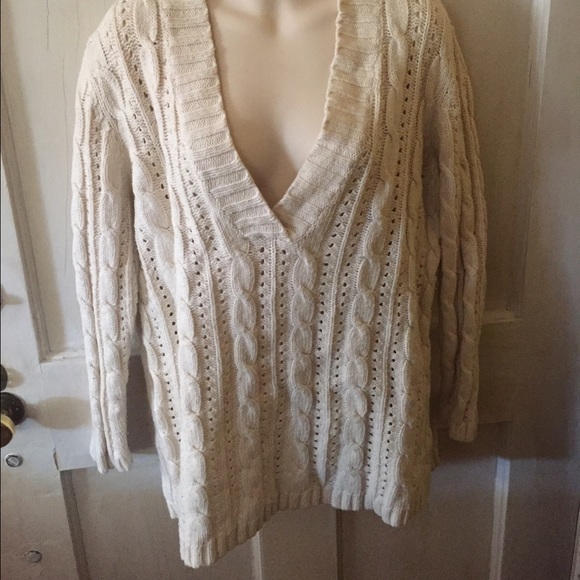 Plus size V neck cable knit sweater