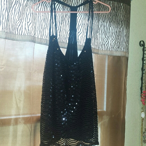 Black sequence tank top