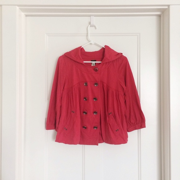 Free People Double Breasted Button Hooded Jacket