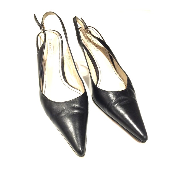 Coach Black Leather Slingback Heels