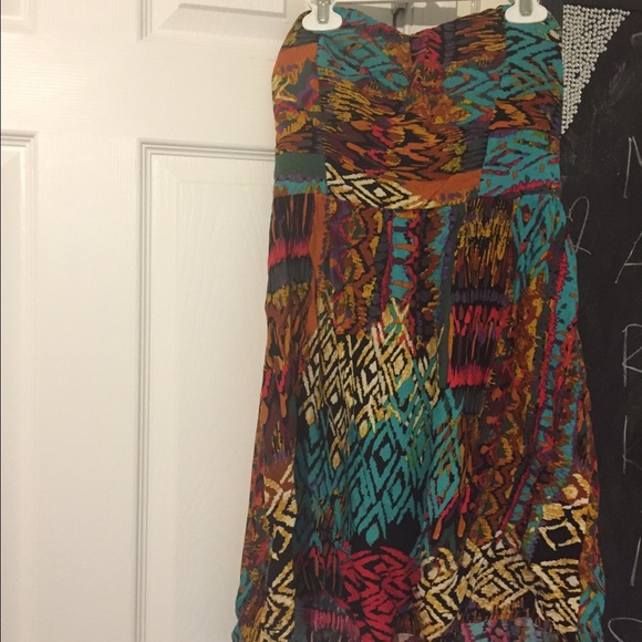 Strapless tribal print dress