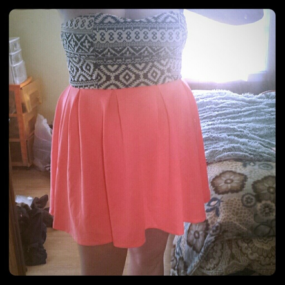 Florescent coral strapless dress NWOT