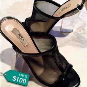 Prada. Women's 6.5 lucite heel shoes. Worn 1 time.