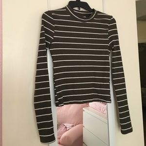 SOLD olive striped long sleeve turtleneck crop top