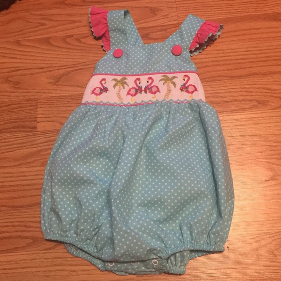 Stella Belly 2T/Girl Embroidered Flamingo Romper - Picture 2 of 4